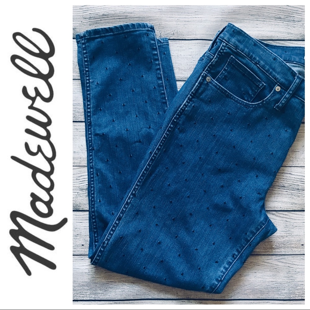 Madewell | Navy Polka Dot Slim Straight Jeans